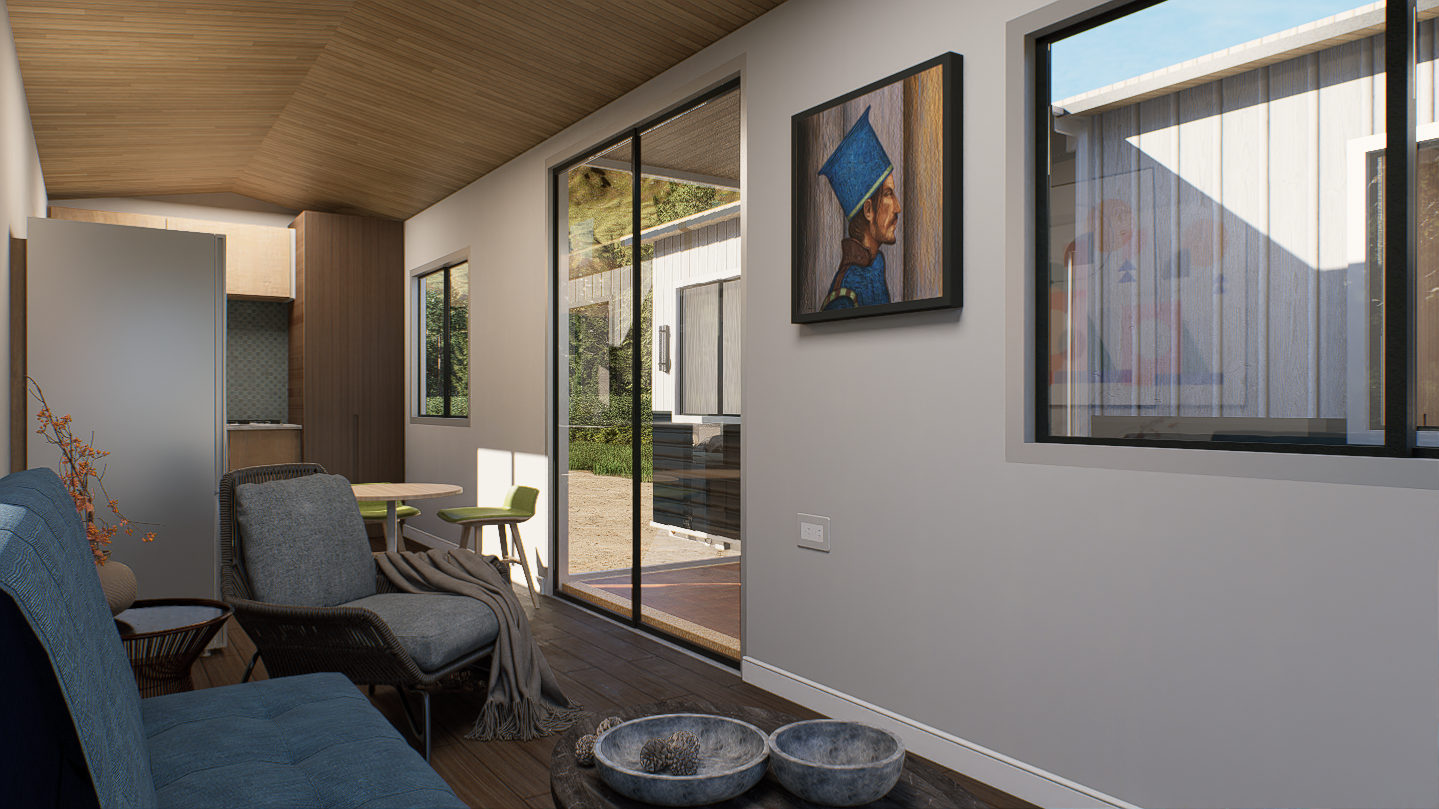 Living area with sliding glass doors